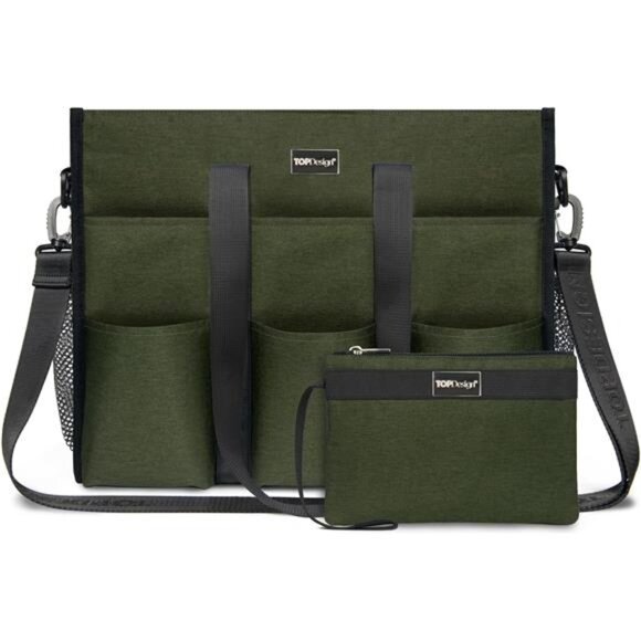 Utility Water Resistant Tote Bag with 22 Pockets Size L Green